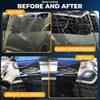 Before and after comparison of spray coating on a car's surface showing improved hydrophobicity and mirror-like finish.