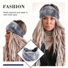 Model trägt ein grau gemustertes Boho-Stretch-Haarband für die Haare, kombiniert mit langen blonden Haaren und mehrlagigen Ha