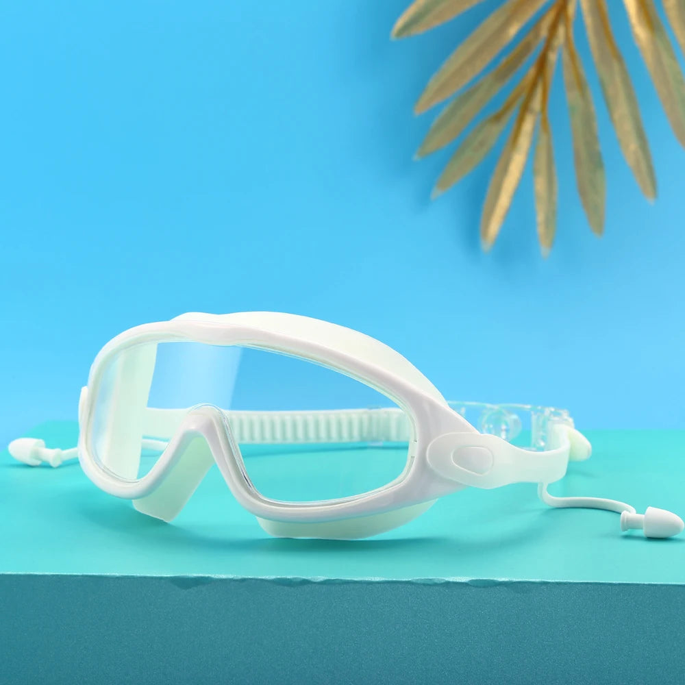 Wide-Frame Anti-Fog Swimming Goggles with Earplugs