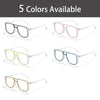 Five color photochromic square frame sunglasses displayed on a white background.
