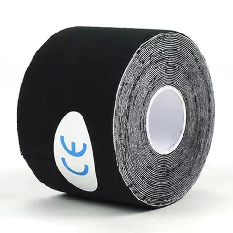 Roll of black kinesiology tape for athletic recovery