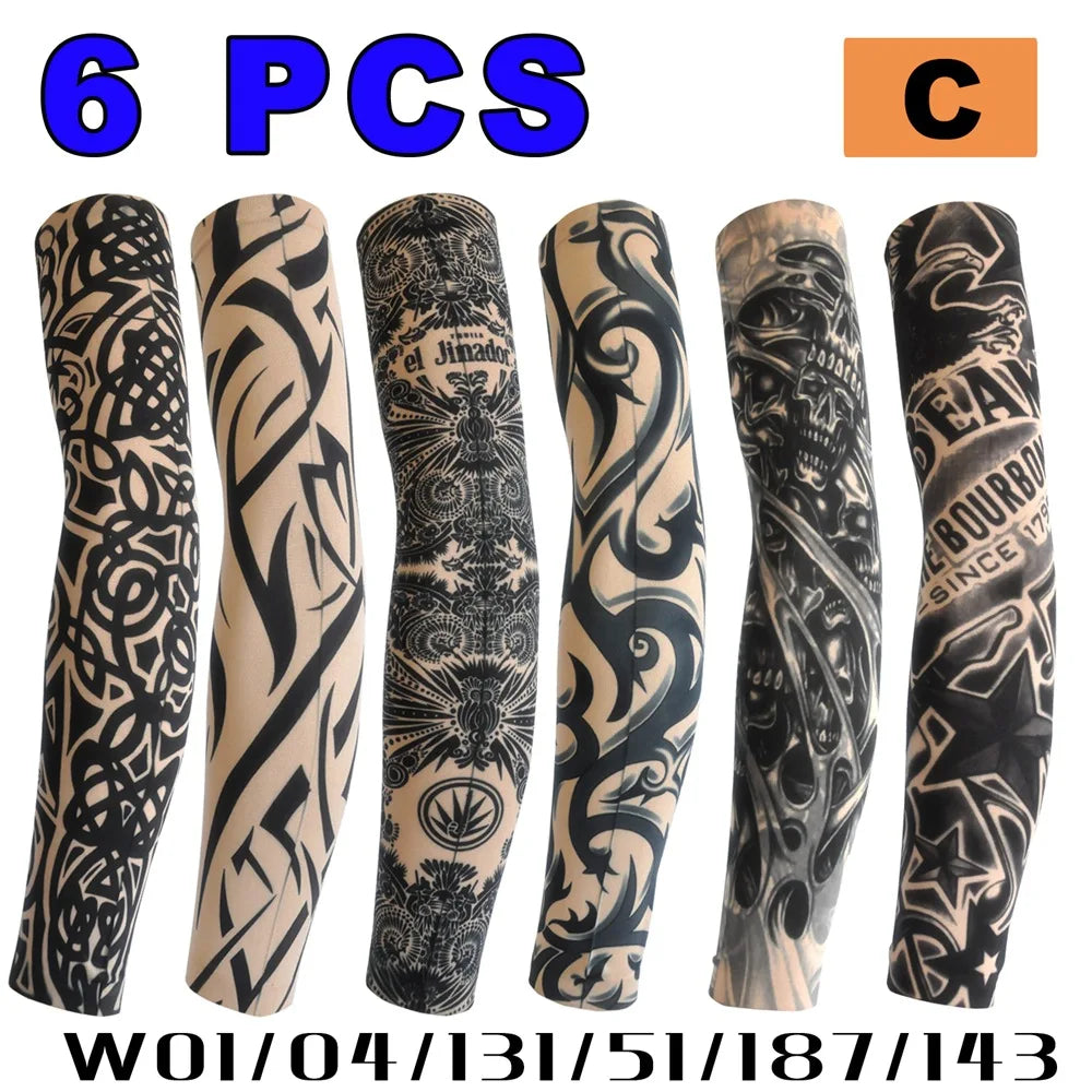Six black and grey patterned arm sleeves for unisex breathable UV protection
