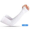White UV protection arm sleeve being worn on an arm.