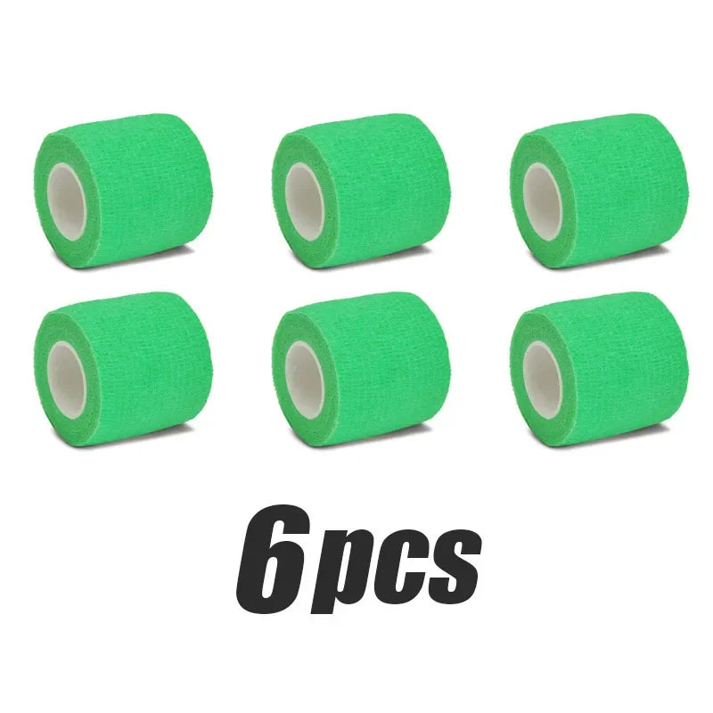 Six rolls of bright green elastic tattoo grip tape for finger and wrist protection