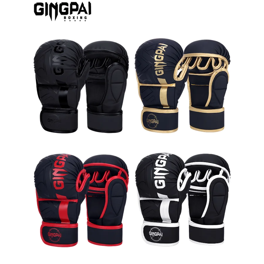 Ein Set schwarzer und goldener Boxhandschuhe für professionelles MMA-Training.