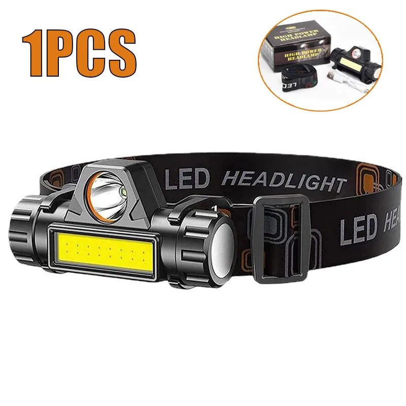 A black LED headlight is shown, packaged as 1 piece, with an inset showing a similar product.
