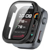 A black smartwatch with a clear protective case showing the time 10:08 and heart rate data.