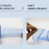 Blue athletic tape wrap being stretched and rolled, demonstrating high ductility and elasticity.