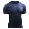 Navy blue men's quick-dry compression running t-shirt with silver piping
