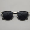 Classic square metal frame sunglasses with black lenses and gold accents