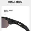 A close-up view of black anti-glare sports sunglasses with a simple frame design.