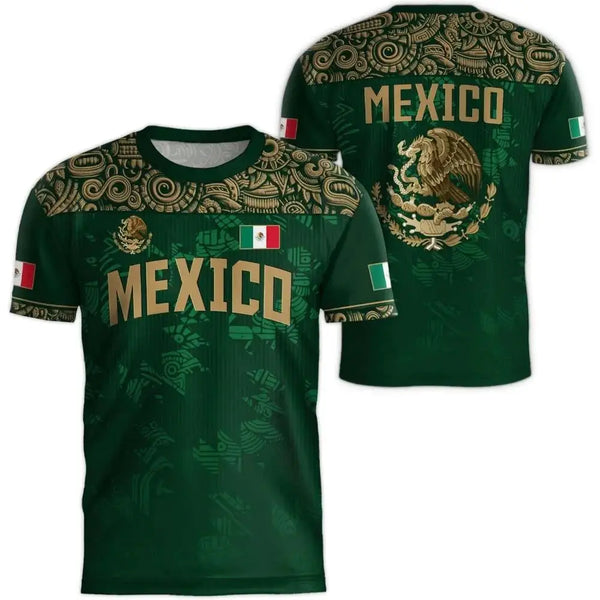 تيشيرت رجالي أخضر داكن بتصميم علم المكسيك ورسم نسر.
