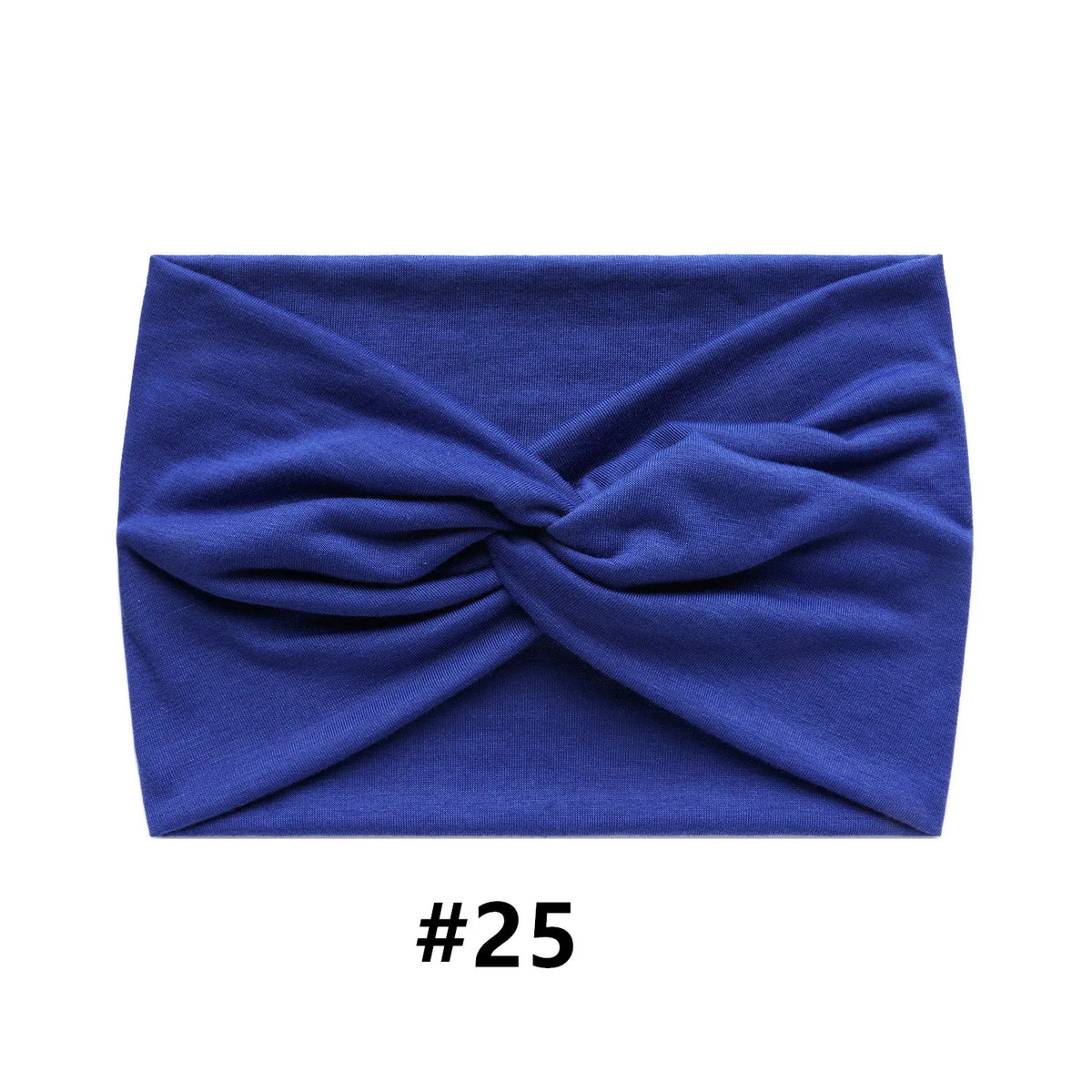 A royal blue fabric headband tied in a knot, shown flat.