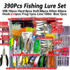 A box containing a multi-function fishing lure set with various hooks, lines, and lures.
