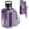 A purple magnetic accessory holder designed to secure a water bottle and small items, shown next to a black vertical panel.
