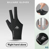 Black billiard gloves shown with a right hand, featuring a mountain logo design.