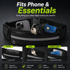 Black waterproof waist pack designed to hold a phone, keys, and cards for essentials.