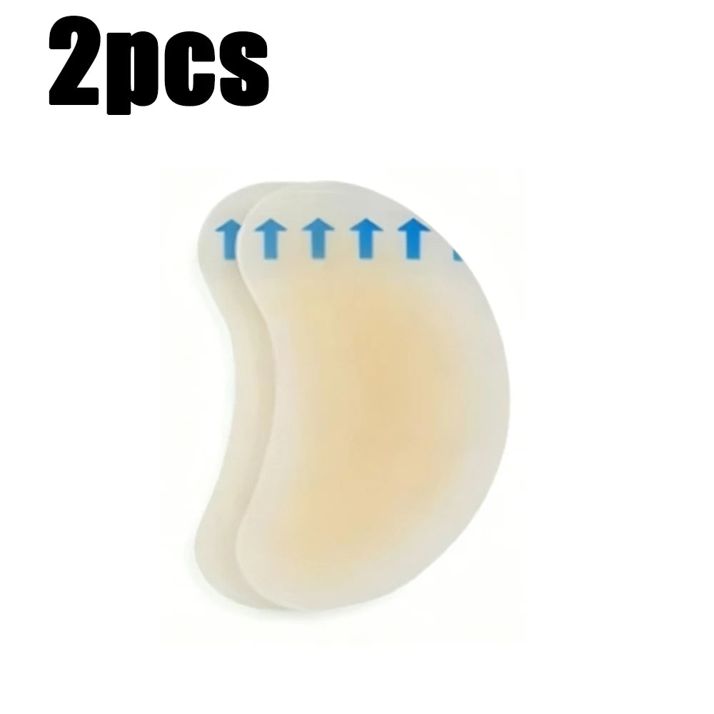 Two translucent silicone blister patches are shown, with arrows indicating upward pressure.