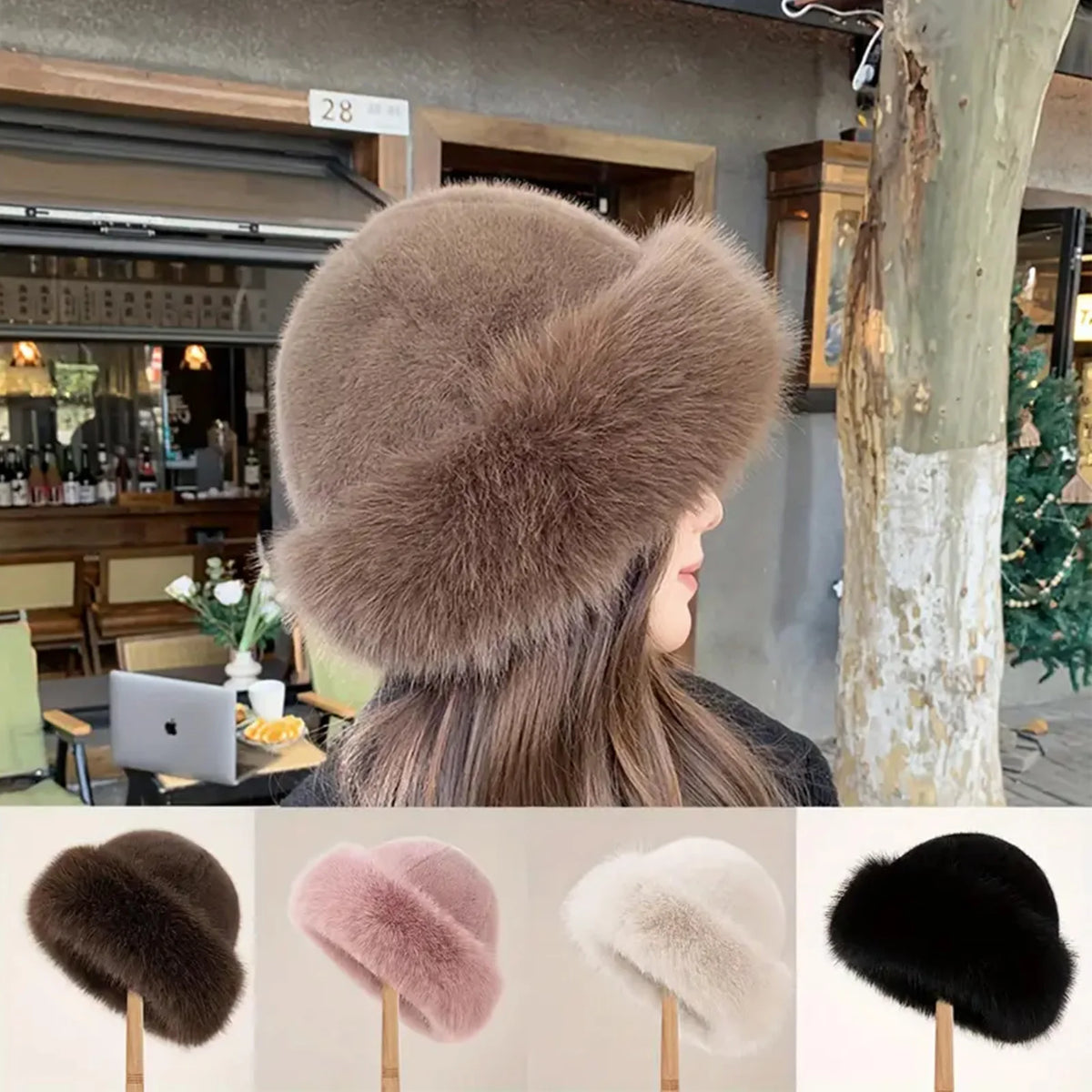 Women's Plush Fur-Trimmed Winter Hat with Ear Protection