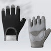 A pair of black and gray comfort cycling and workout gloves shown against a light background.