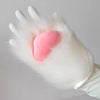 Gants en peluche blancs avec un détail de patte de chat rose pour cosplay