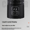 Black electric shaker bottle with a liquid crystal display showing P3 function selection.