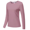 Top de manga larga malva para yoga o correr, mostrado plano.