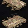 Olive drab camouflage magazine pouch with leather straps shown from above