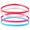 A pack of four non-slip elastic sport headbands in red, pink, magenta, and blue.
