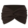 A dark brown twisted criss cross elastic headband for yoga and sports.