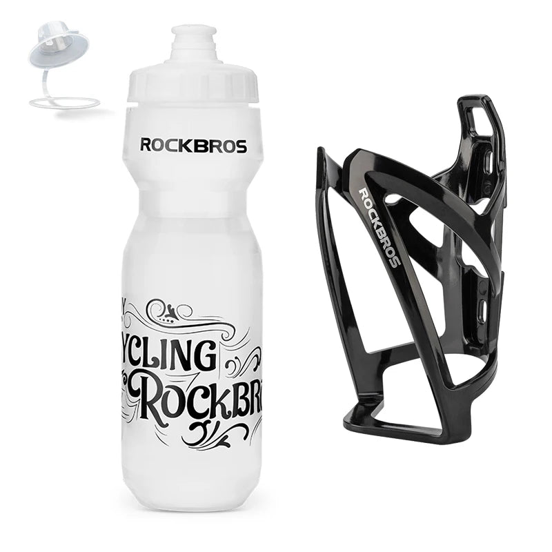 Bouteille d'eau de vélo blanche et durable avec un support noir.