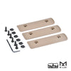 Tactical rail panel kit for airsoft guns showing several beige mounting plates and screws