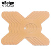 A set of five beige kinesiology tape patches shaped like a star or flower for knee support.