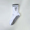 Weiße Strick-Yoga- und Fitnesssocken mit schwarzen Streifen und Herz- und Martin-Design