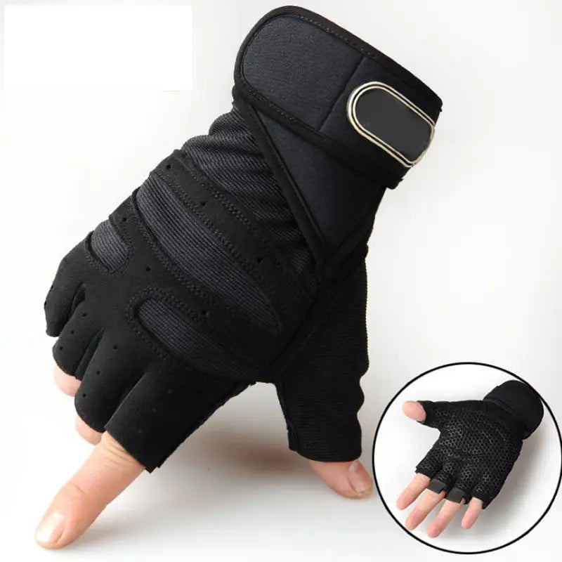 Black performance weightlifting grip gloves shown on a hand and an inset view.