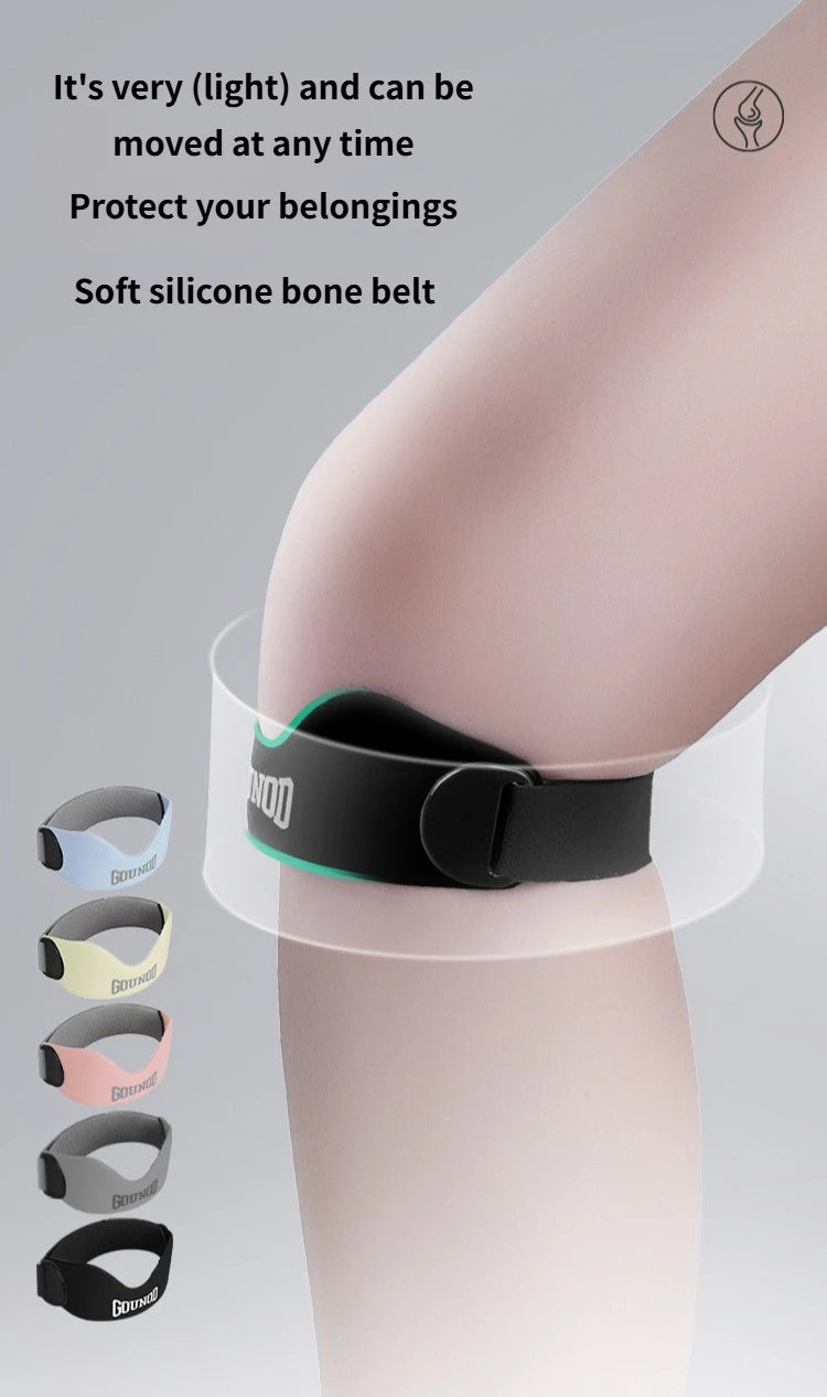 A soft silicone bone belt is shown wrapped around a person's knee, demonstrating its light and movable nature for protecting 