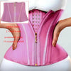 Pink double compression waist trainer corset body shaper with zipper and steel bones