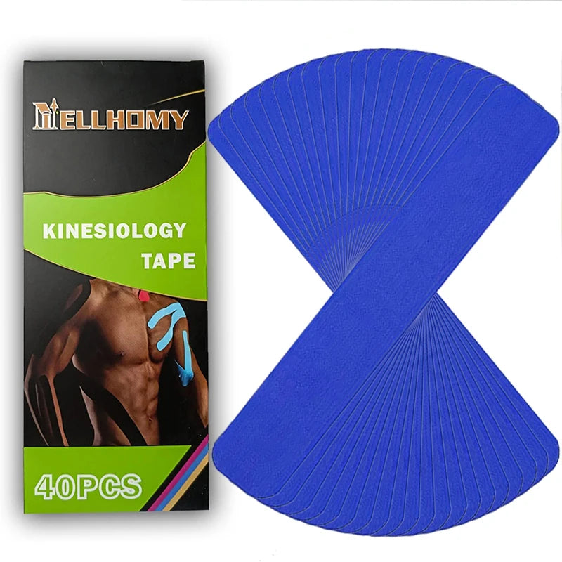 Paquete de 40 piezas de cinta kinesiológica azul para soporte articular.