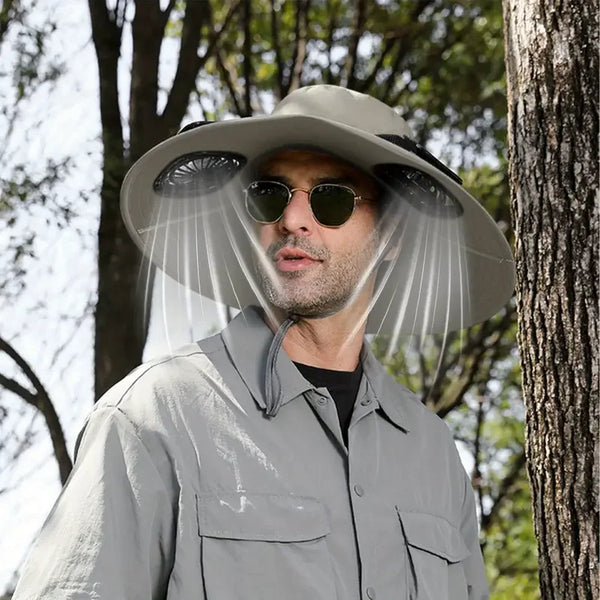 Solar-Powered Cooling Bucket Hat with USB Rechargeable Fan