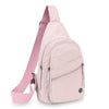 Pinke strapazierfähige Crossbody-Messenger-Tasche mit passender pinker Trageleiste, von der Seite gezeigt.