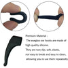 Close-up views of black silicone eyeglass ear hooks showing their shape and texture.