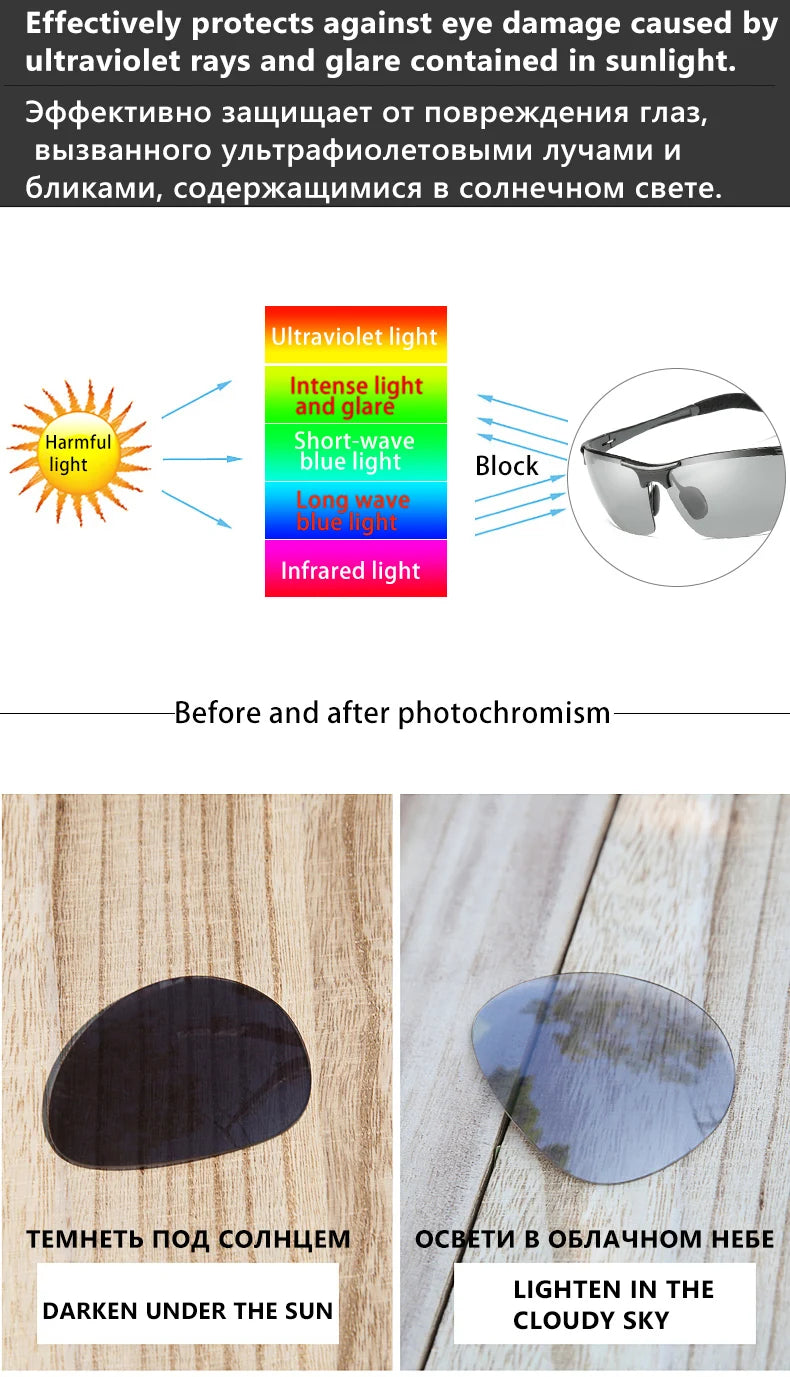Photochromic Polarized Sports Sunglasses with UV400 Protection