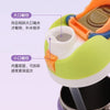 An orange and green stainless steel insulated fitness cup with a straw, showing features for easy cleaning and drinking.