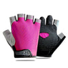 A pair of pink and black breathable anti-slip gym workout gloves shown against a white background.