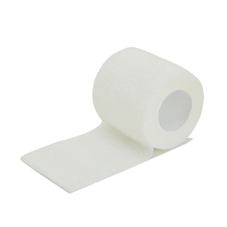 Roll of white breathable elastic medical gauze bandage tape.