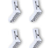 Four pairs of white men's athletic soccer socks with anti-slip grip shown from the side.