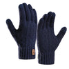 A pair of dark blue fleece winter gloves for men shown against a white background.