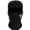 Schwarze atmungsaktive Vollgesichts-Balaclava/Skimaske mit weißer Kreuzverzierung