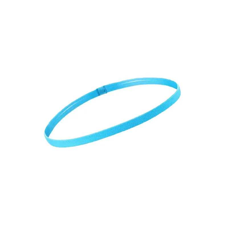 A blue elastic sports headband is shown against a white background.