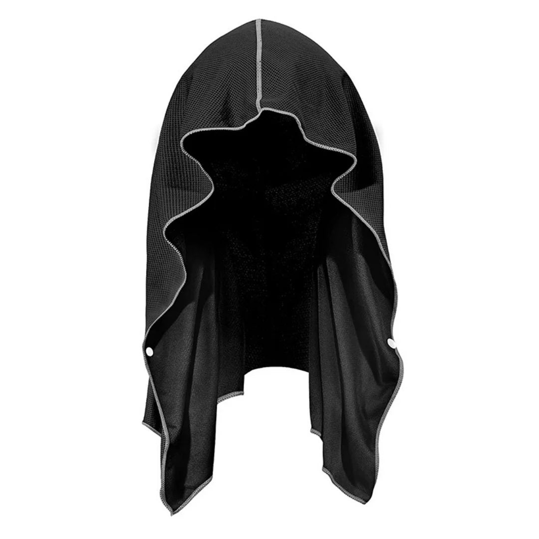 Black cooling sports headscarf designed for sun protection